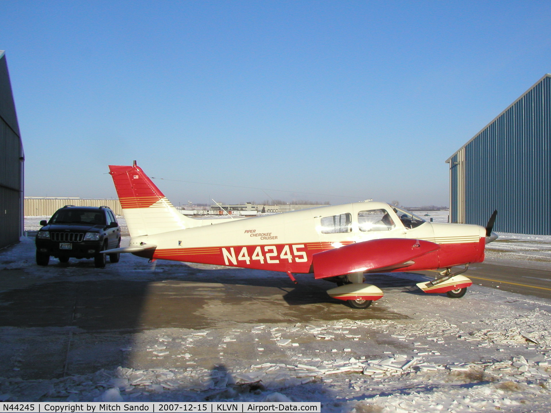 N44245, 1974 Piper PA-28-140 Cherokee Cruiser C/N 28-7425397, Parked outside the hangar.
