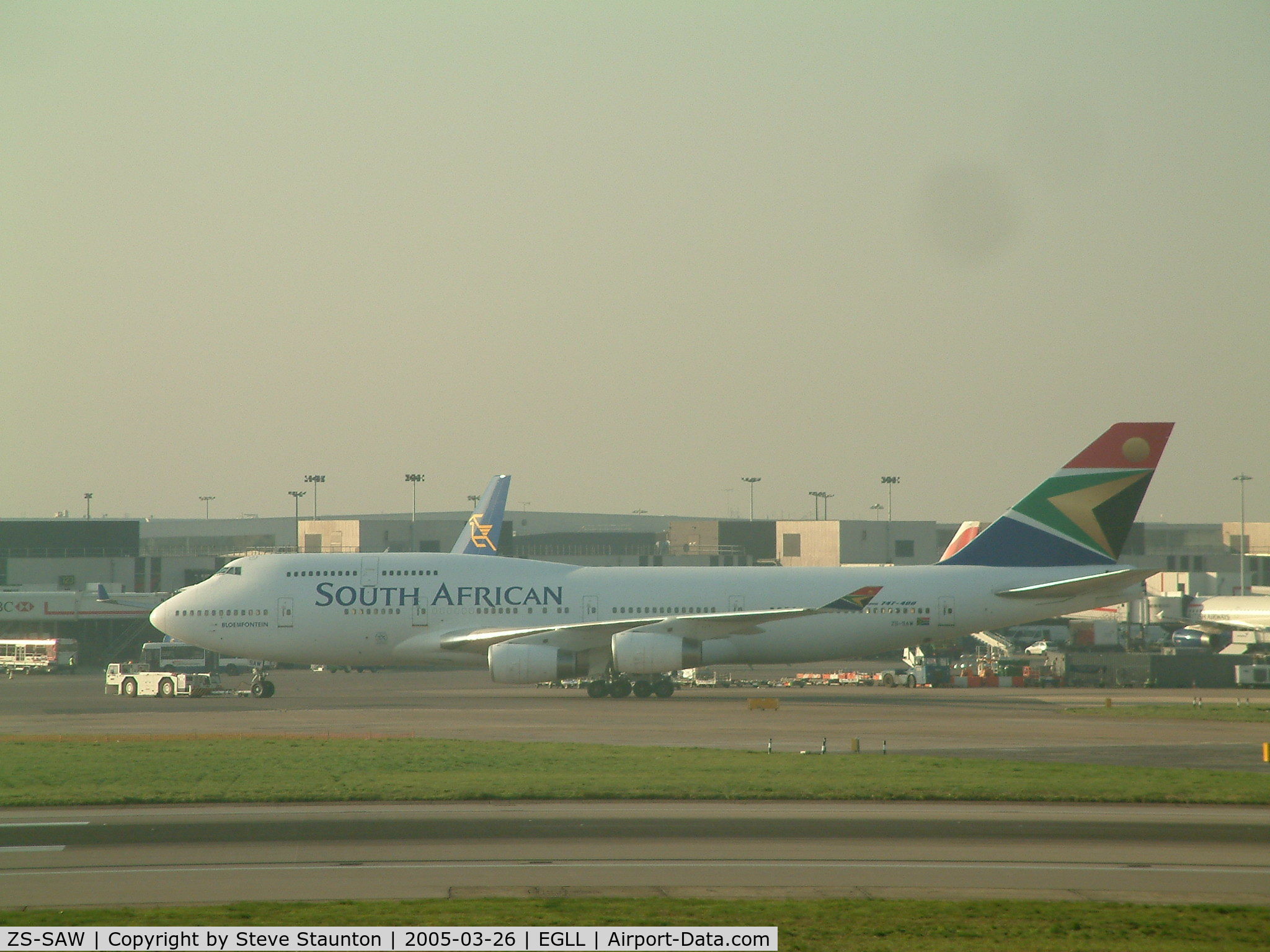 ZS-SAW, 1991 Boeing 747-444/BCF C/N 25152, Taken at Heathrow Airport March 2005