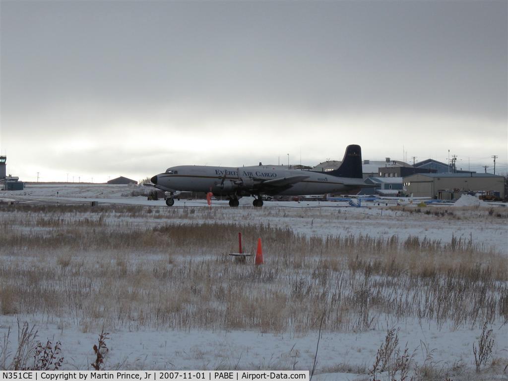 N351CE, 1954 Douglas C-118A Liftmaster (DC-6A) C/N 44599, Everts Holding Short Runway 18 Bethel