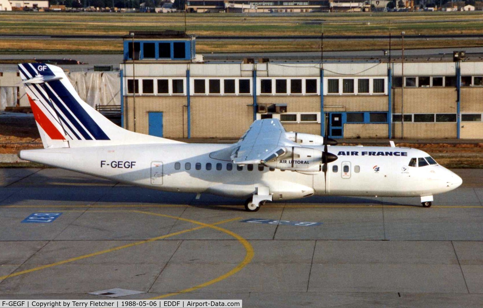 F-GEGF, 1987 ATR 42-320 C/N 036, ATR42 c/n 36 of Air Littoral operated in the colours of Air France in 1988 - seen taxying to depart Frankfurt