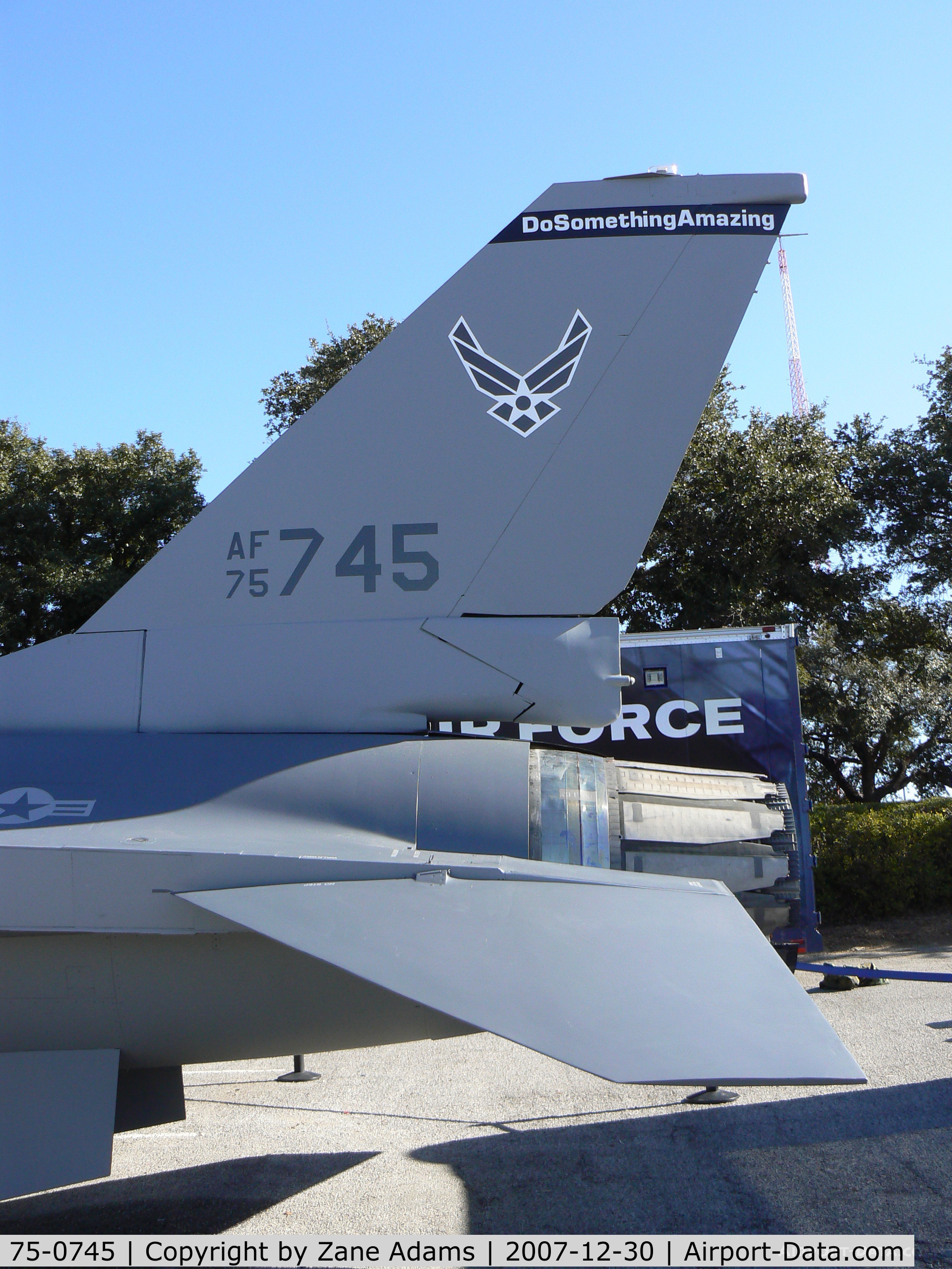 75-0745, 1977 General Dynamics YF-16A Fighting Falcon C/N 61-1, First Production F-16 - Now used as a traveling exhibit for USAF Recuriting - At TCU - Ft. Worth, TX