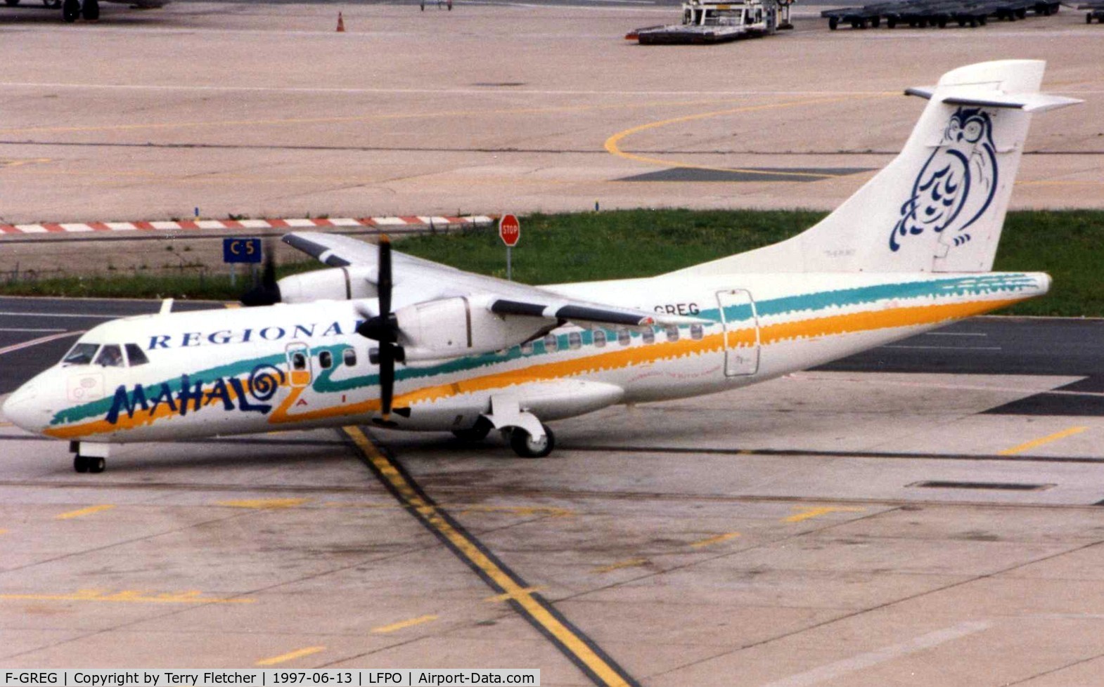 F-GREG, 1993 ATR 42-320 C/N 358, Seen operating at Paris Orly in 1997 - the aircraft still wears the colourful livery of previous operater Mahalo Air