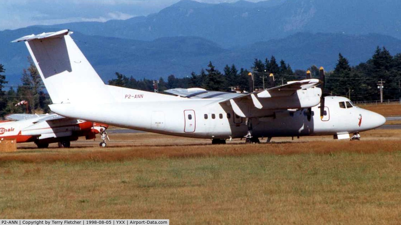 P2-ANN, 1981 De Havilland Canada DHC-7-103 Dash 7 C/N 63, Seen at Abbortsford in 1998 after completing service with Air Niugini - subsequently became c-GGEV  first with Voyageur Airways and then Air Tindi