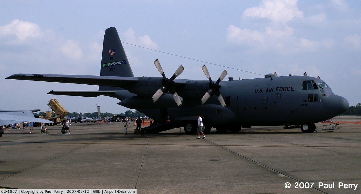 62-1837, 1962 Lockheed C-130E Hercules C/N 382-3800, Soon to changer her tail-band, since Pope AFB is going away