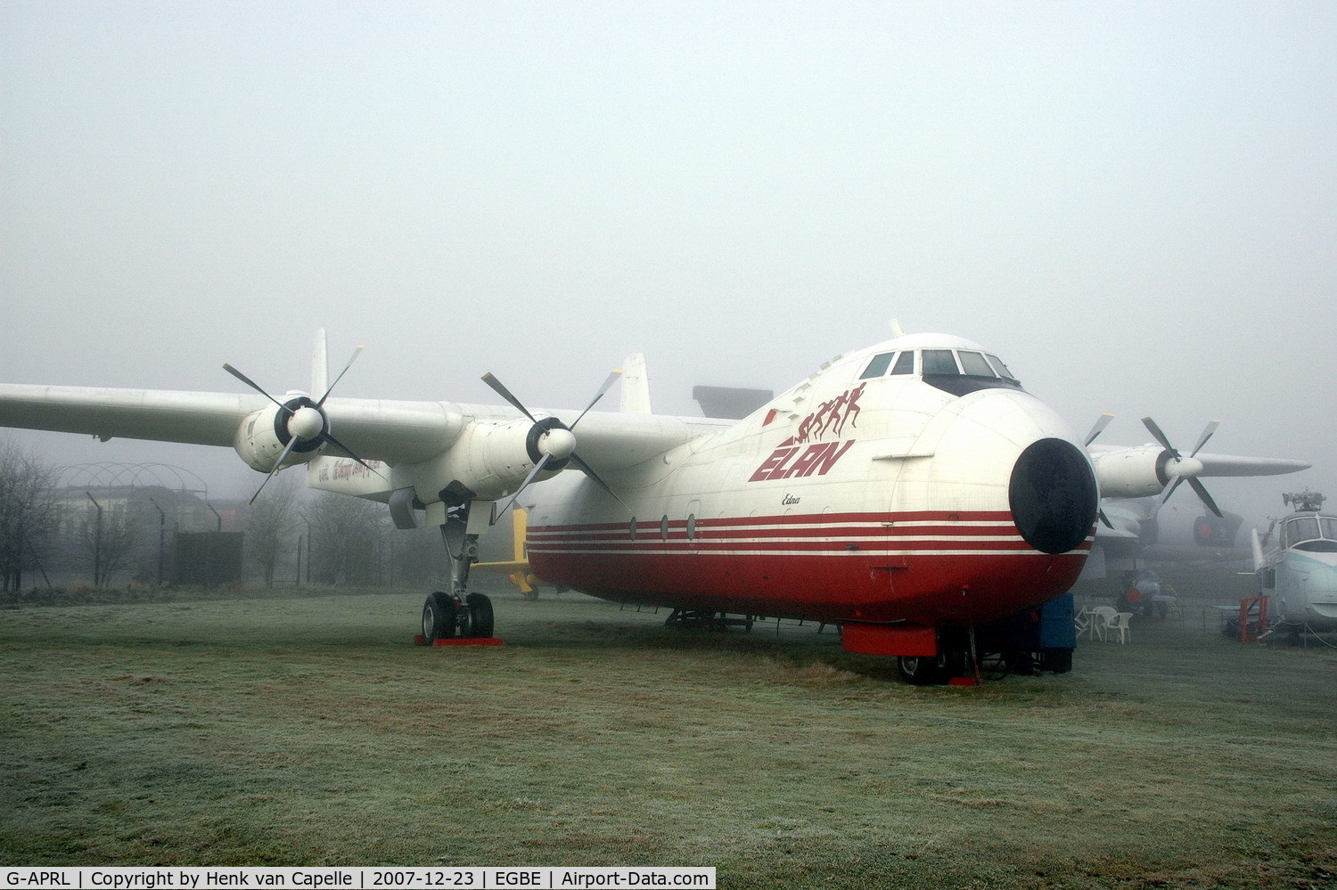 G-APRL, 1959 Armstrong Whitworth AW650 Argosy 101 C/N 6652, Argosy in frosty mist at the Midland Air Museum, Coventry, UK