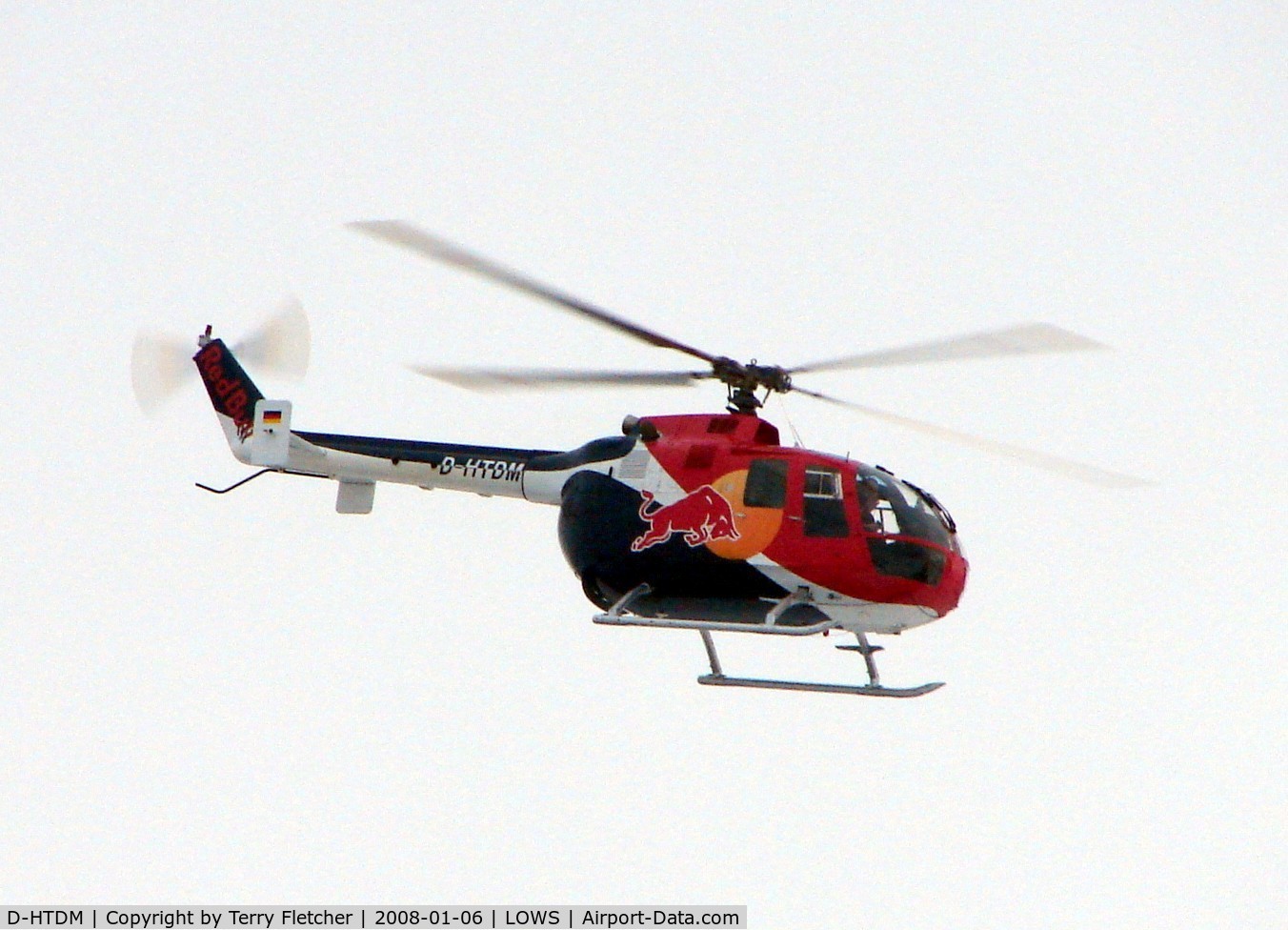 D-HTDM, MBB Bo-105CB-4 C/N S-140, Bolkow 105s takes off from the Red Bull Hangar