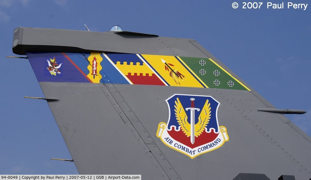 94-0049, 1994 Lockheed F-16C Fighting Falcon C/N CC-201, Replacing her squadron stripe are (in order) the wings of the Ninth Air Force: 23rd, 33rd, 20th, 4th, and 1st Fighter Wings