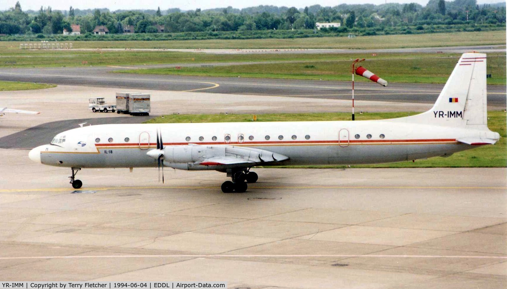 YR-IMM, 1967 Ilyushin Il-18D C/N 187009904, Romavia Il-18 taxying at Dusseldorf in 1994