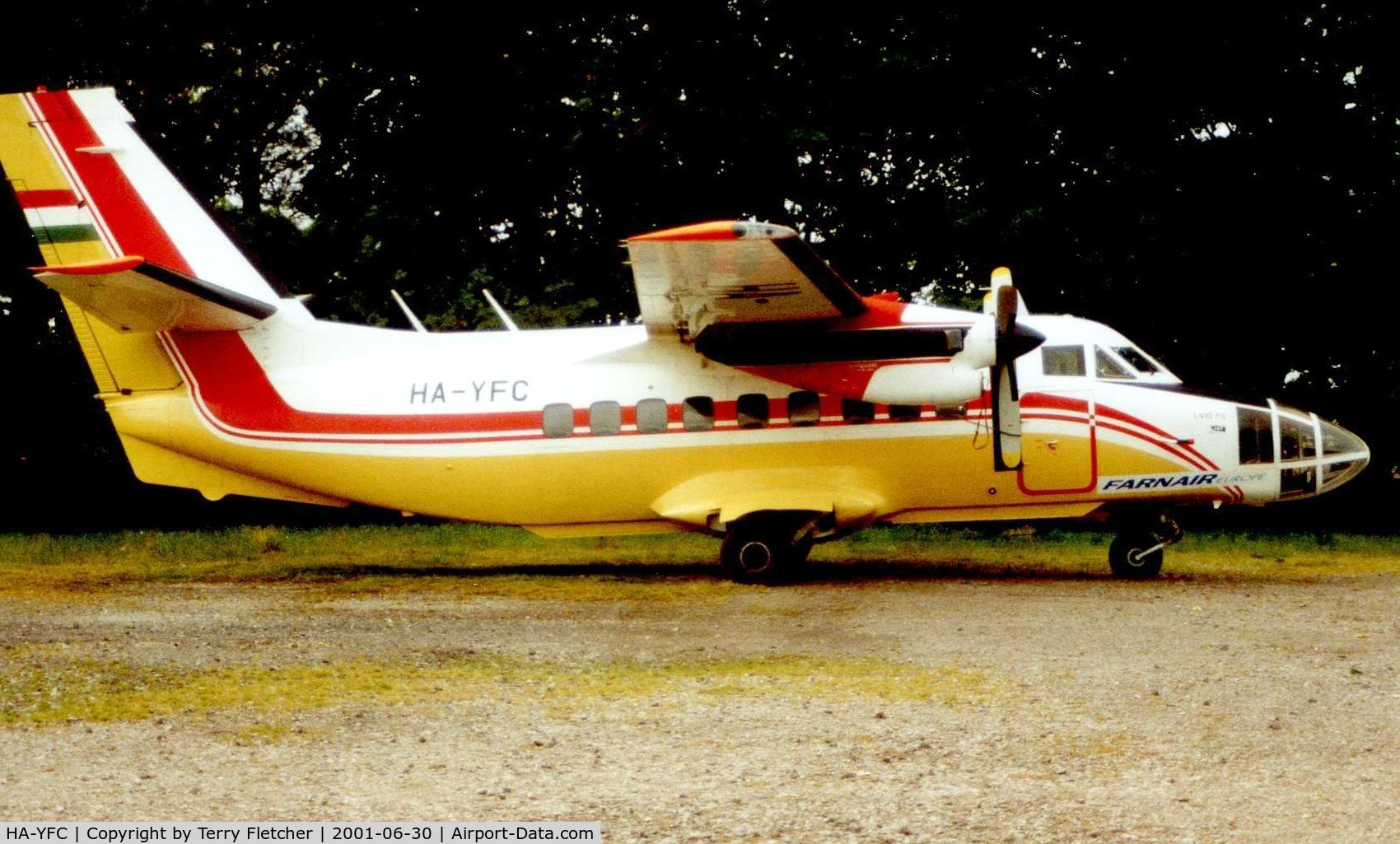 HA-YFC, 1985 Let L-410FG Turbolet C/N 851528, Farnair Let 410 operated parachute jumps ar Cark Airfield in Lancashire in 2001