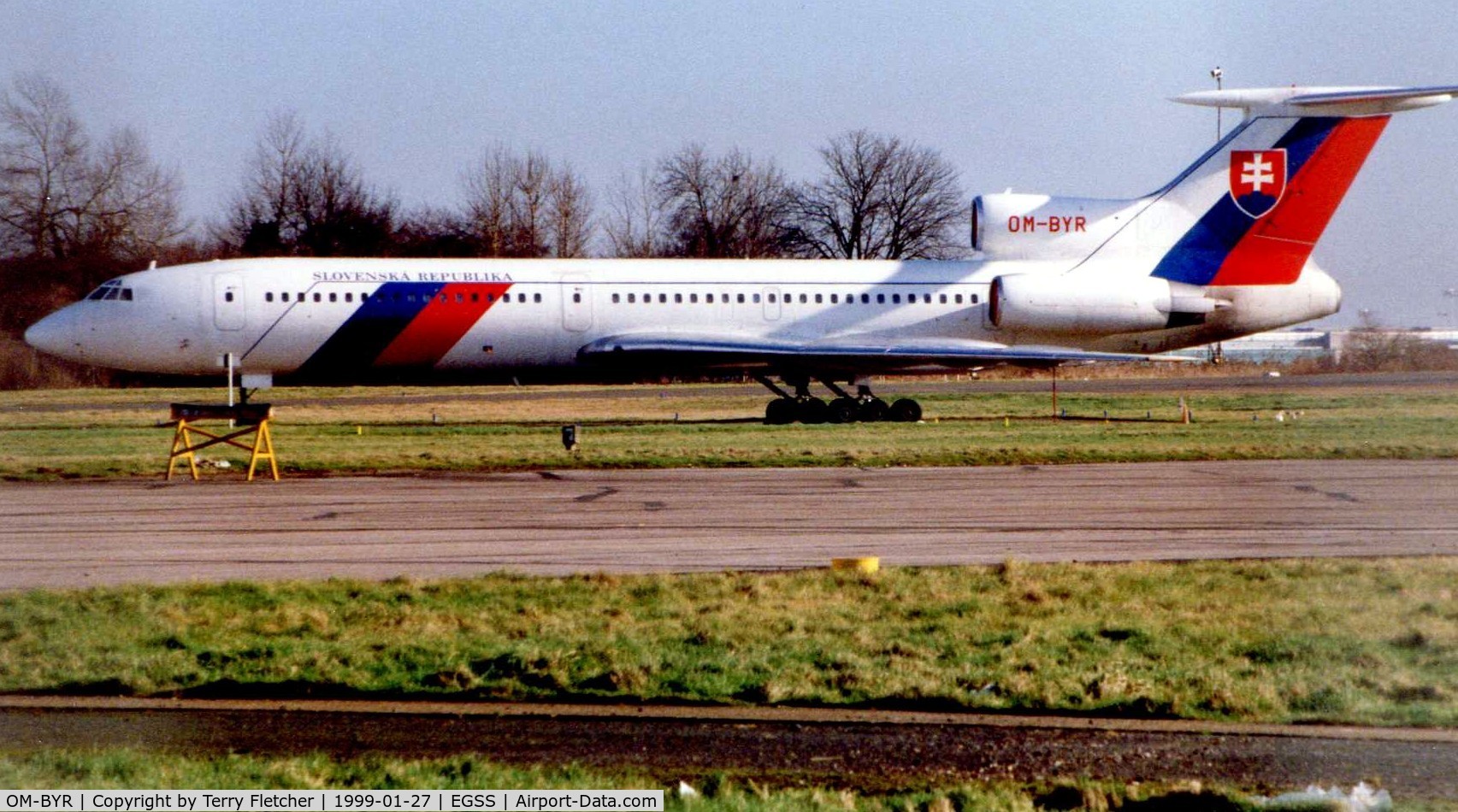 OM-BYR, 1998 Tupolev Tu-154M C/N 98A1012, Slovakian Govt Tu154 at London Stansted in 1999