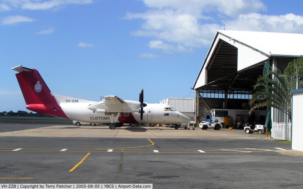 VH-ZZB, 1996 De Havilland Canada DHC-8-202 Dash 8 C/N 424, Australian Customs Dash 8 emerges from the Maintenance hangar at Cairns in 2005