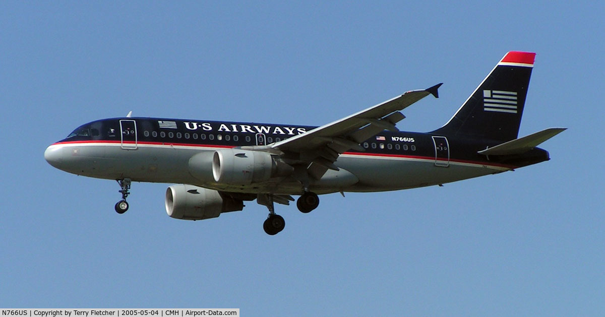 N766US, 2000 Airbus A319-112 C/N 1378, US Air A319 about to land at Port Columbus in 2005