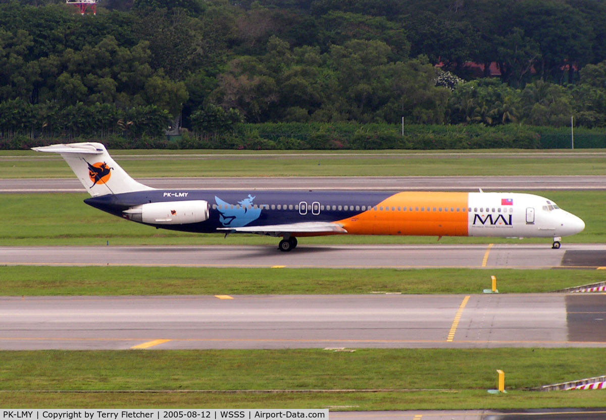 PK-LMY, 1985 McDonnell Douglas MD-82 (DC-9-82) C/N 49250, Originally operated by Continental as N812NY and then N17812 - Myanmar Air now lease this aircraft from Lion Airlines - seen here landing at Singapore in 2005