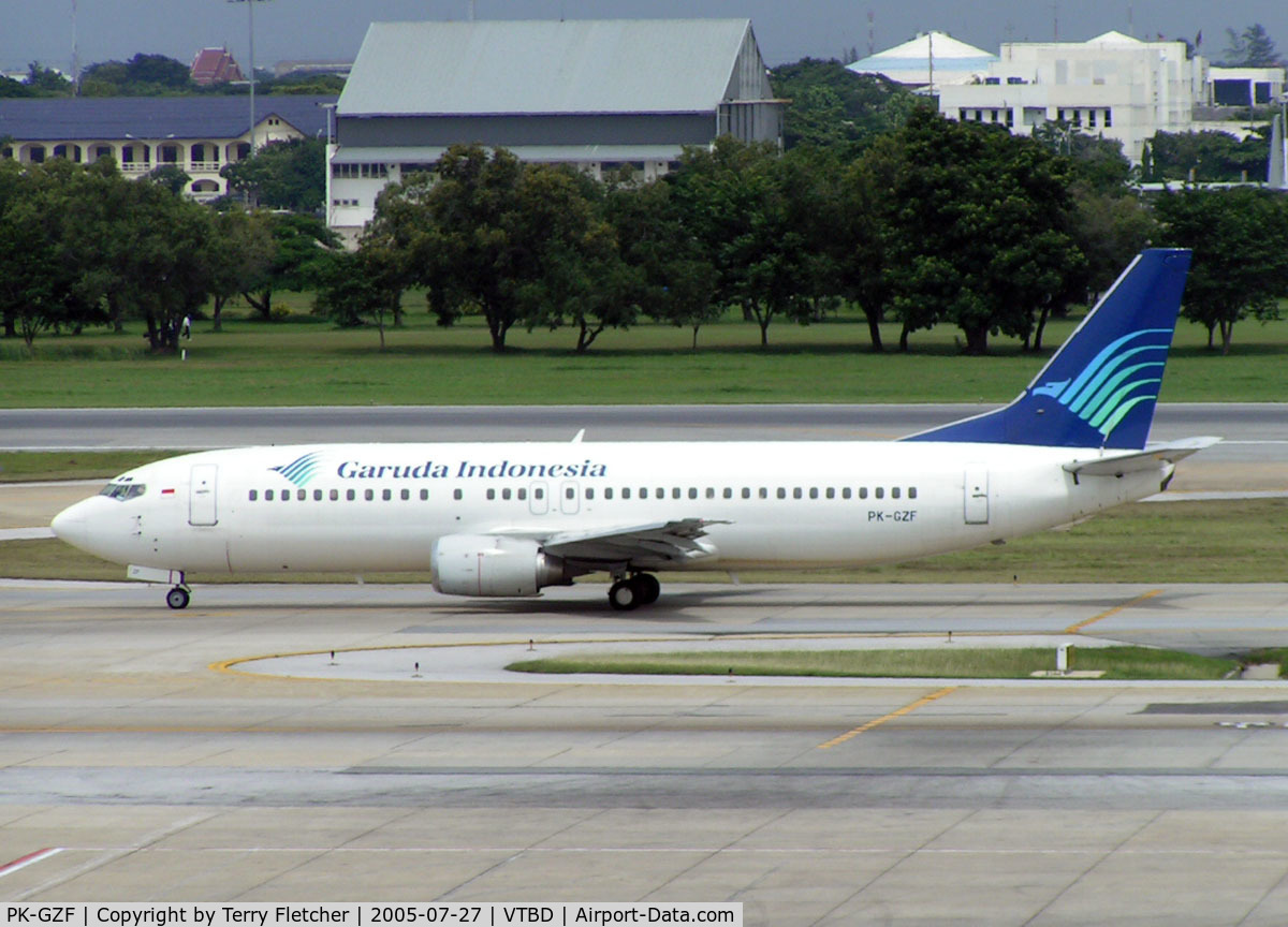 PK-GZF, 1998 Boeing 737-400 C/N 29201, Garuda B737 taxies out at Bangkok