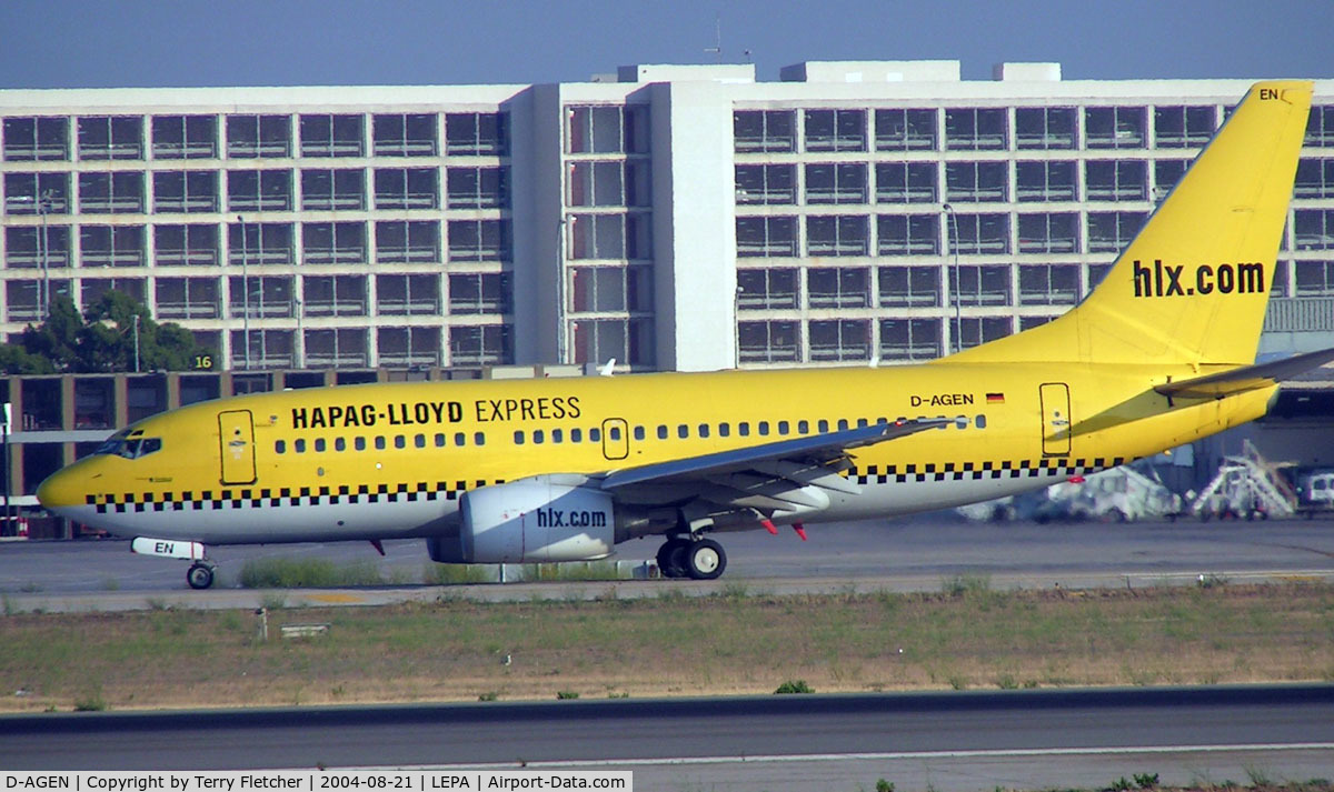 D-AGEN, 1998 Boeing 737-75B C/N 28100, Hapag Lloyd Express colourful B737 at Palma Majorca