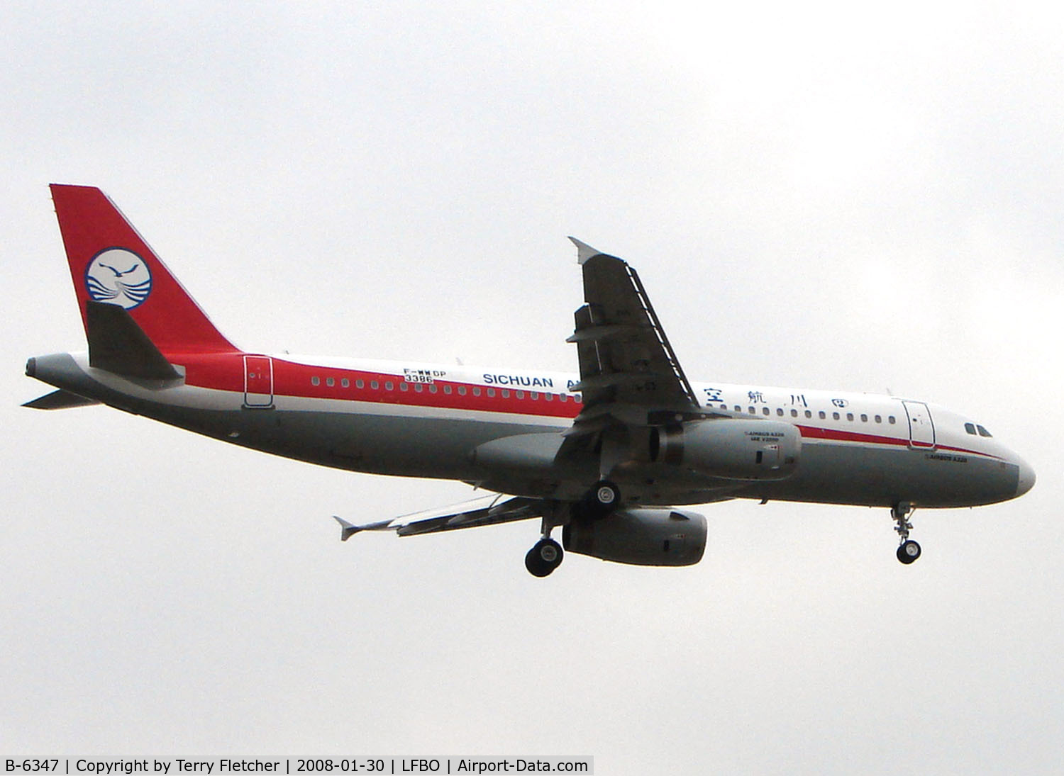 B-6347, 2008 Airbus A320-232 C/N 3386, Flight testing by Airbus of Sichuan Airlines A320 wearing its Test Registration of F-WWDP