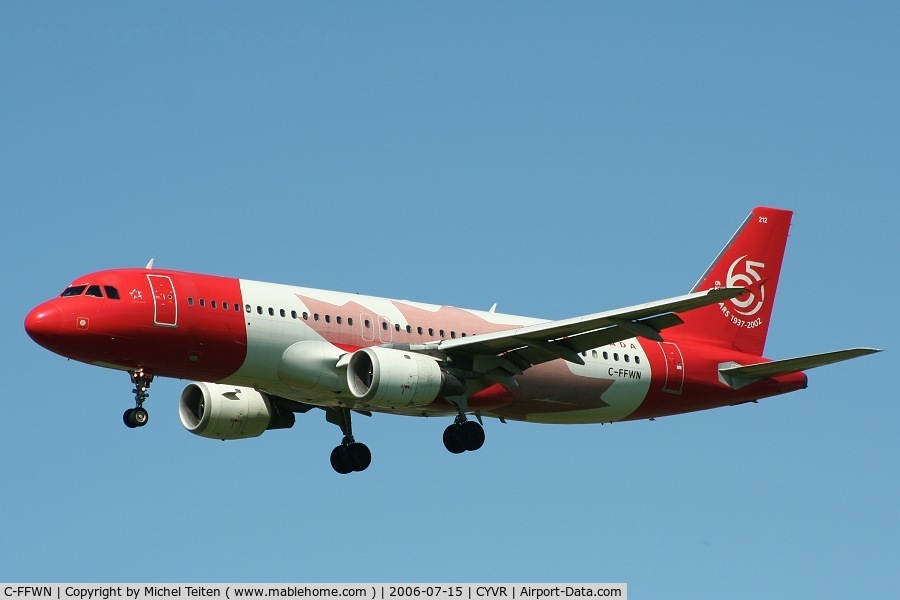C-FFWN, 1991 Airbus A320-211 C/N 159, Nice colors for the 65 years of Air Canada
