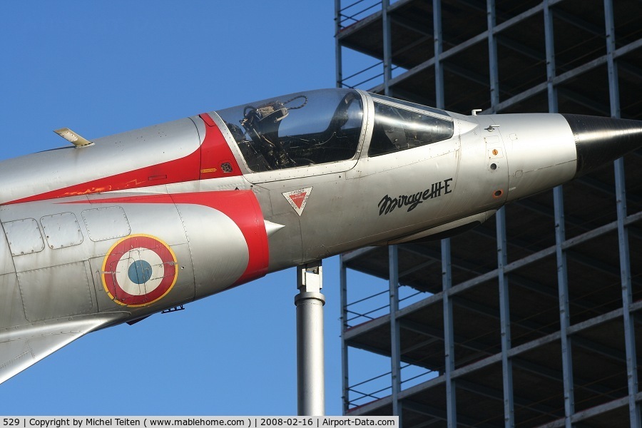 529, Dassault Mirage IIIE C/N 529, Displayed at the entry of BA117 Paris - Wears the colors of the EC 2/3 Champagne