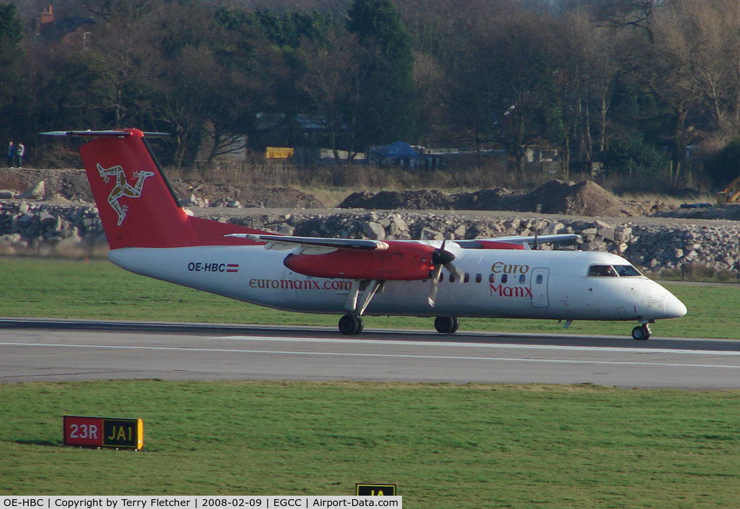 OE-HBC, 1999 De Havilland Canada DHC-8-311 Dash 8 C/N 533, Euromanx leased Dash 8 about to depart Manchester in Feb 2008