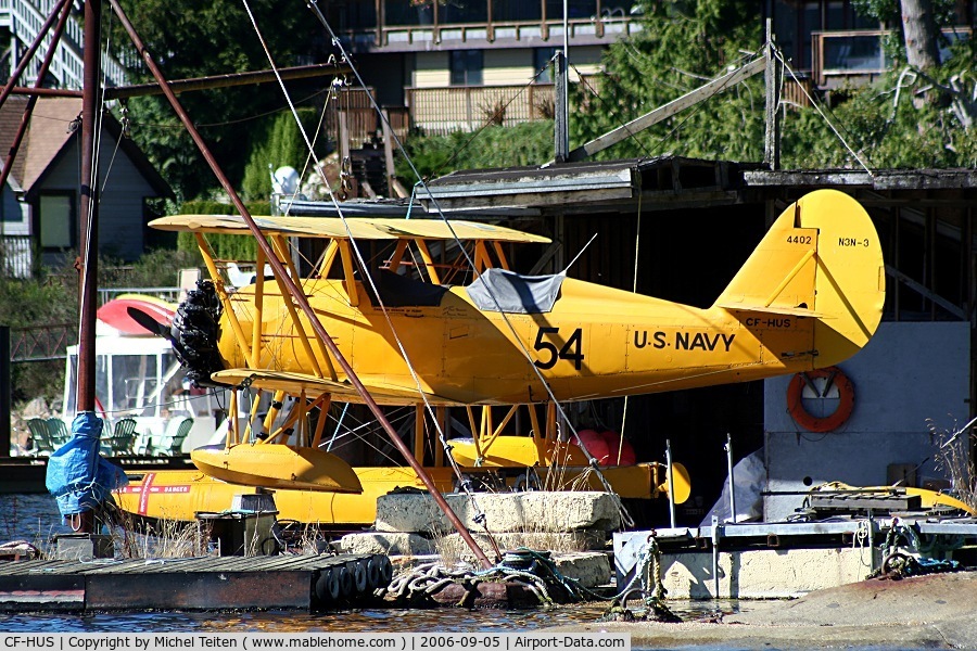 CF-HUS, 1941 Naval Aircraft Factory N3N-3 C/N 4402, In a small village of the Sunshine Coast (BC)