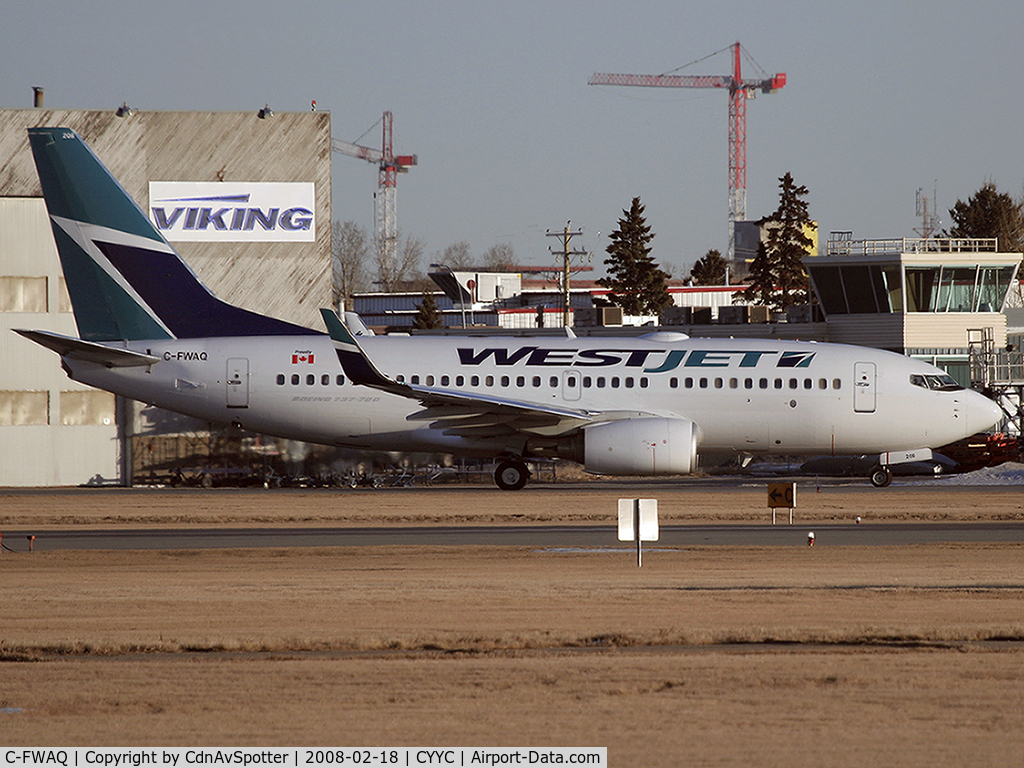 C-FWAQ, 2002 Boeing 737-7CT C/N 32748, Westjet B737 taxiing for Rwy 34