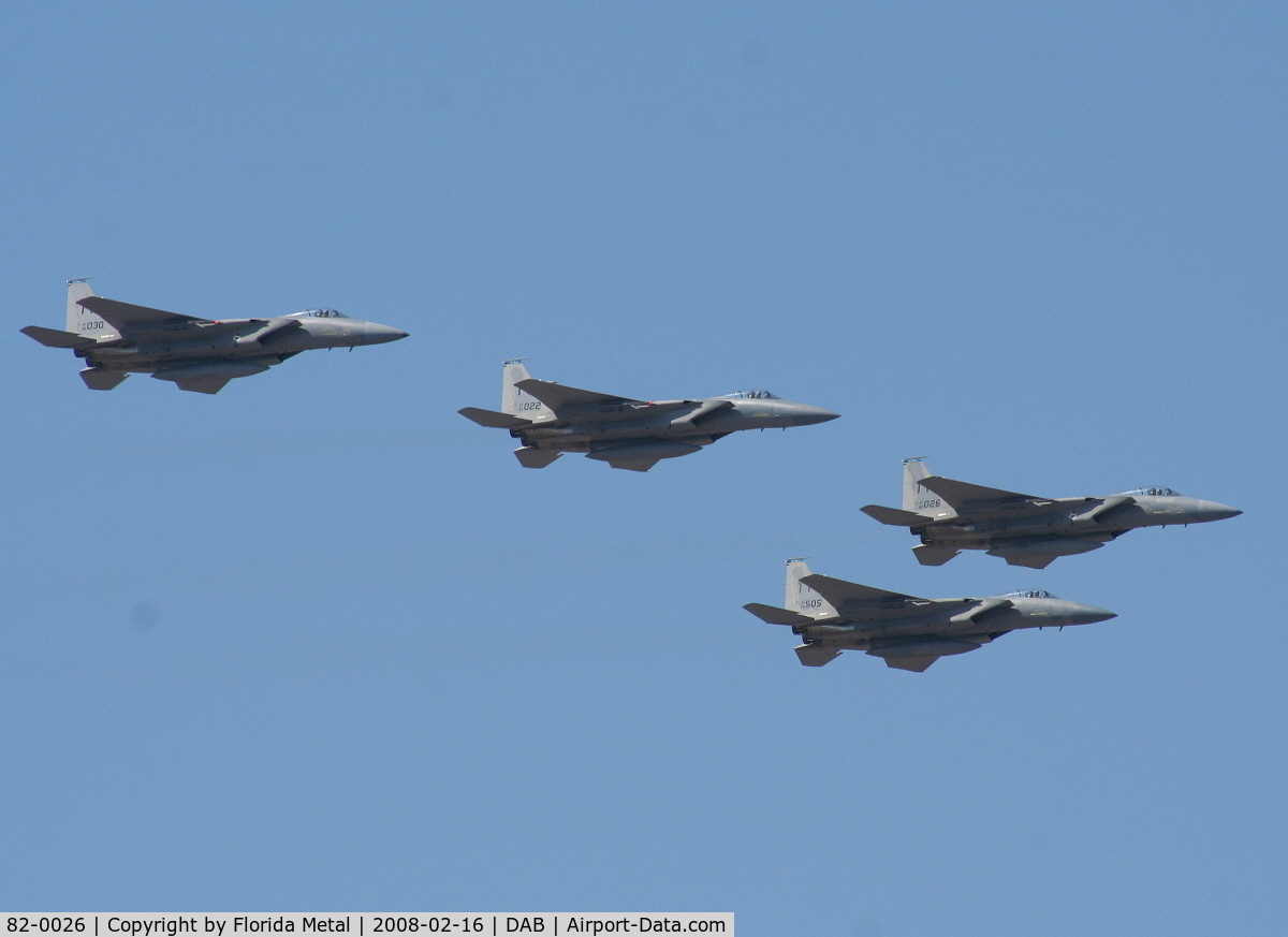 82-0026, 1982 McDonnell Douglas F-15C Eagle C/N 0841/C257, F-15s from Tyndall fly over the Daytona Speedway to start Busch Race