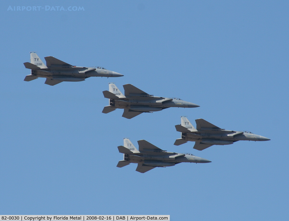 82-0030, 1982 McDonnell Douglas F-15C Eagle C/N 0846/C261, F-15s from Tyndall fly over the Daytona Speedway to start Busch Race