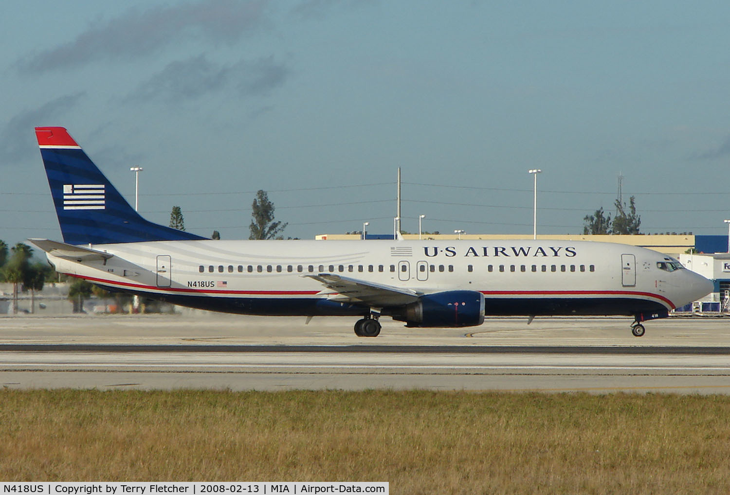 N418US, 1989 Boeing 737-401 C/N 23985, US Airways B737 at Miami in Feb 2008