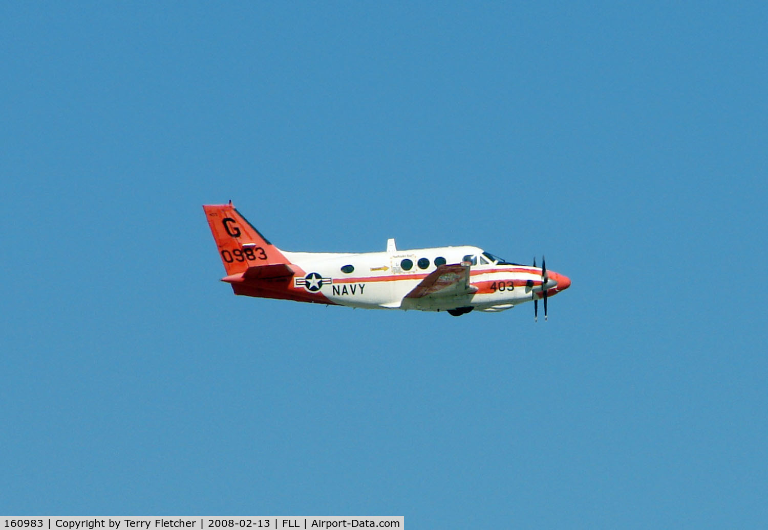 160983, Beechcraft T-44A Pegasus C/N LL-35, Beech King Air H90 climbs out of Ft.Lauderdale Int