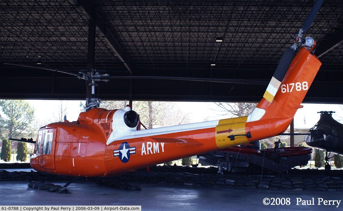 61-0788, 1961 Bell UH-1B-BF Iroquois C/N 368, UH-1B, in Arctic Orange.  This airframe was one of the first to overfly the South Pole