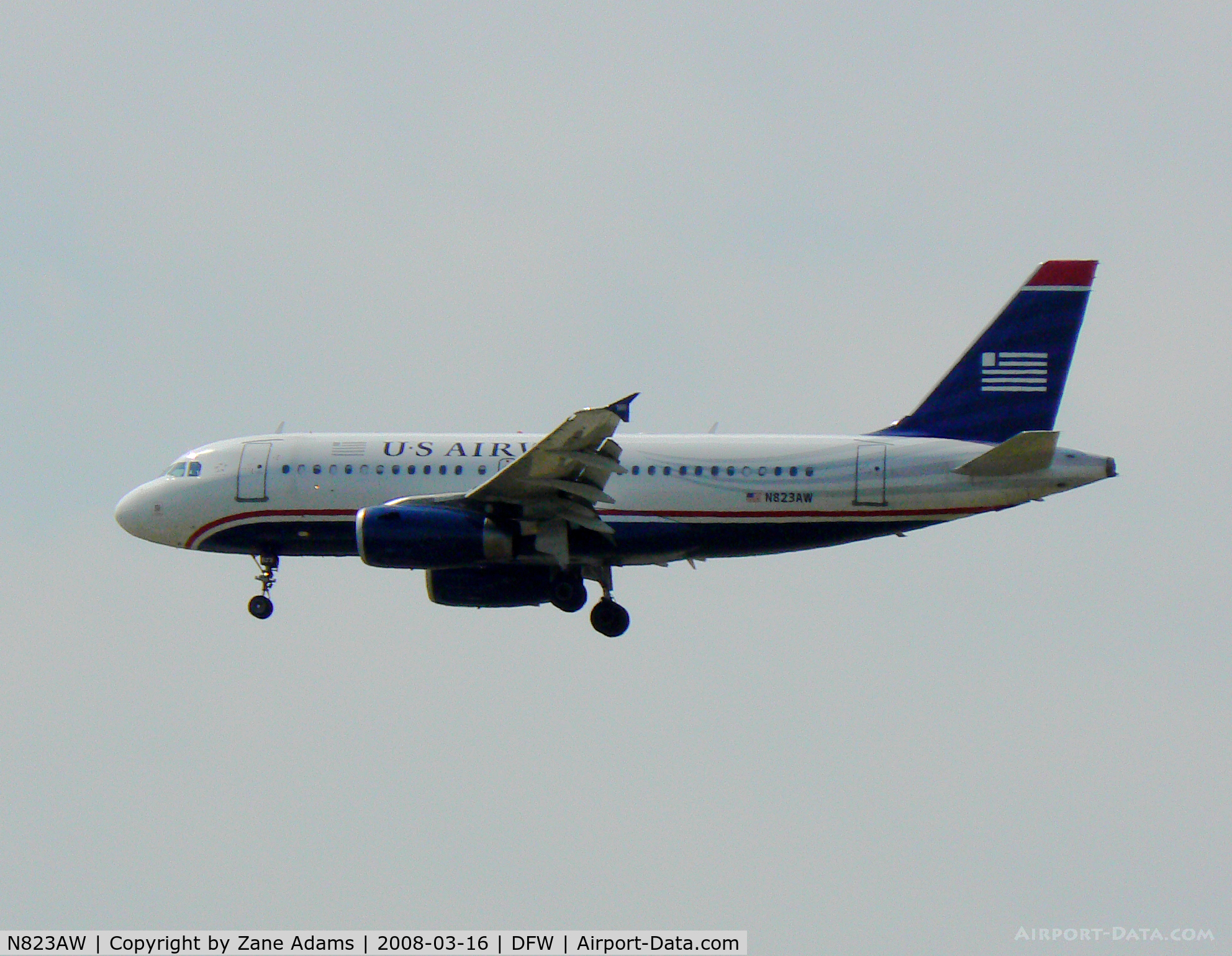 N823AW, 2001 Airbus A319-132 C/N 1463, US Airways Landing 18R at DFW