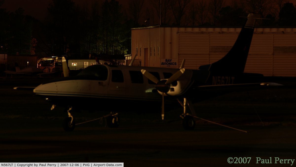 N567LT, 1970 Smith AEROSTAR 601 C/N 61-0053-102, Darkness barely hides this Aerostar, in for the night