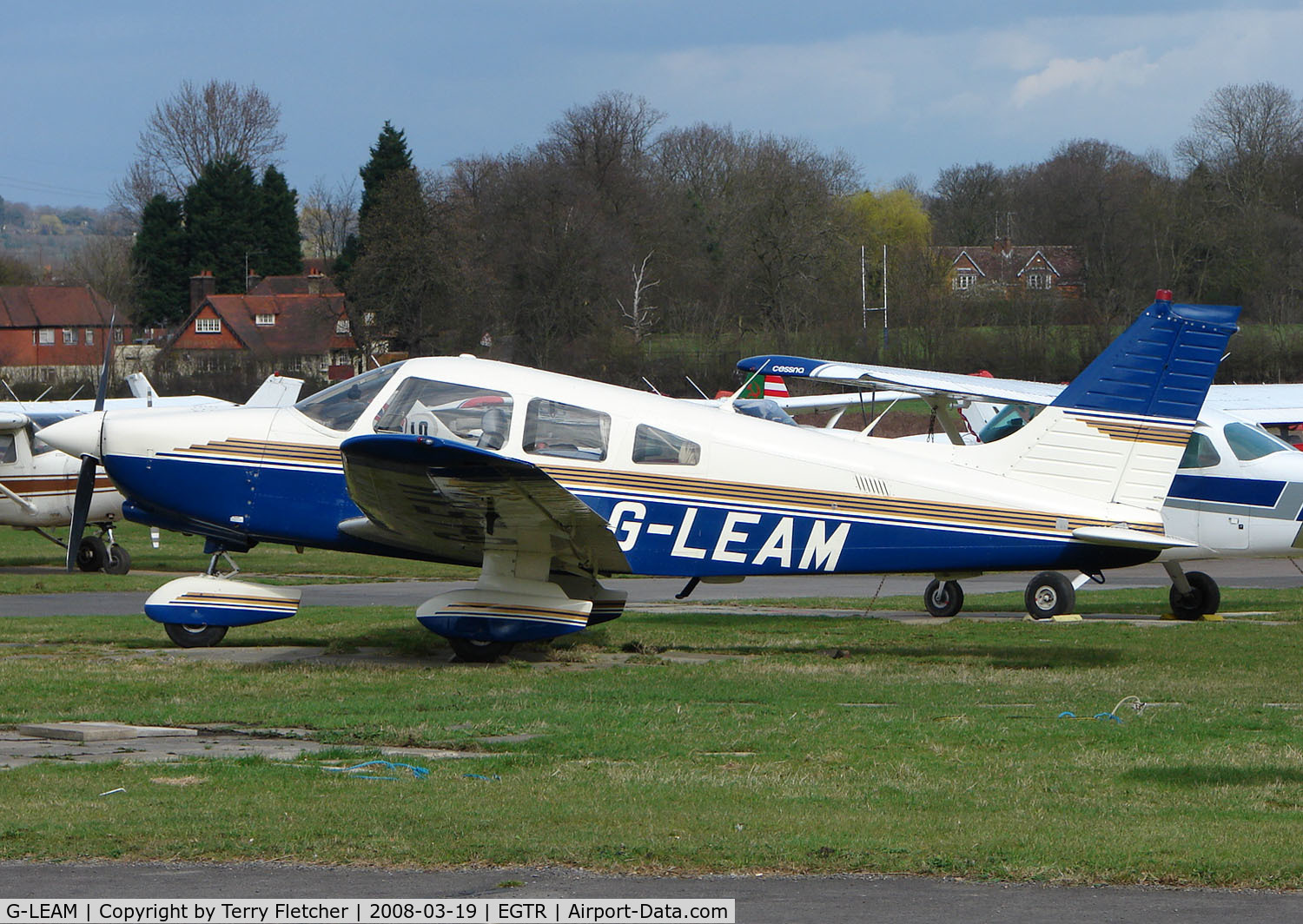 G-LEAM, 1980 Piper PA-28-236 Dakota C/N 28-8011061, Part of the busy GA scene at Elstree Airfield in the northern suburbs of London