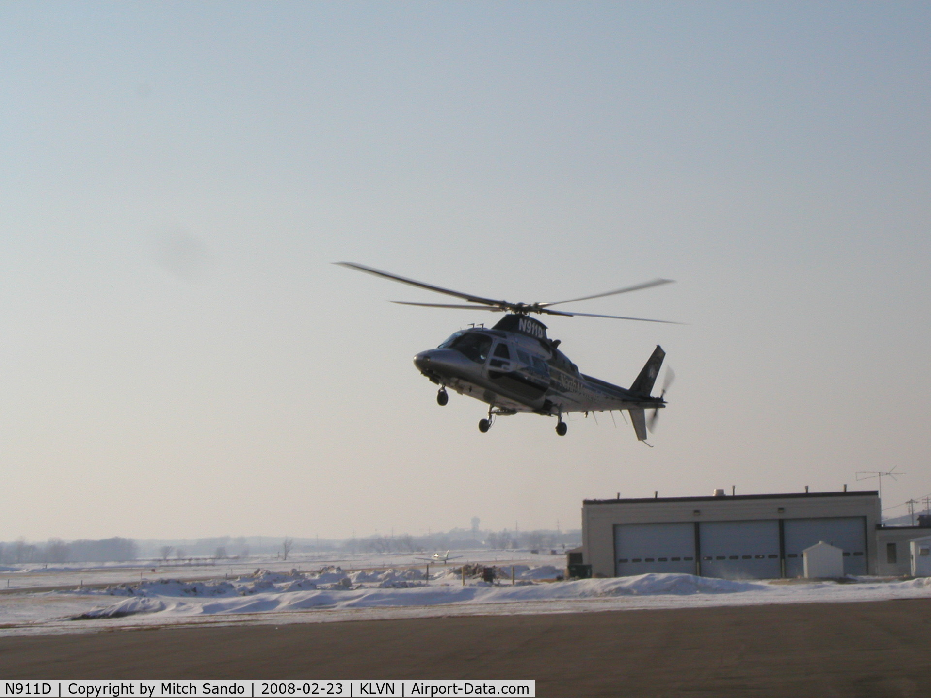 N911D, Agusta A-109C Max C/N 7637, Landing on the ramp outside of the North Air Care hangar.