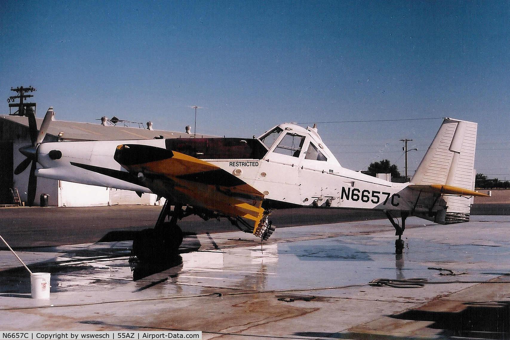 N6657C, 1990 PZL-Mielec M-18 C/N 1Z022-09, 1990 WSK-PZL M-18A Dromader, #1Z022-09.  PT6A-65AG conversion with 800 gallon hopper.  Custom Farm Service - Stanfield, Arizona.