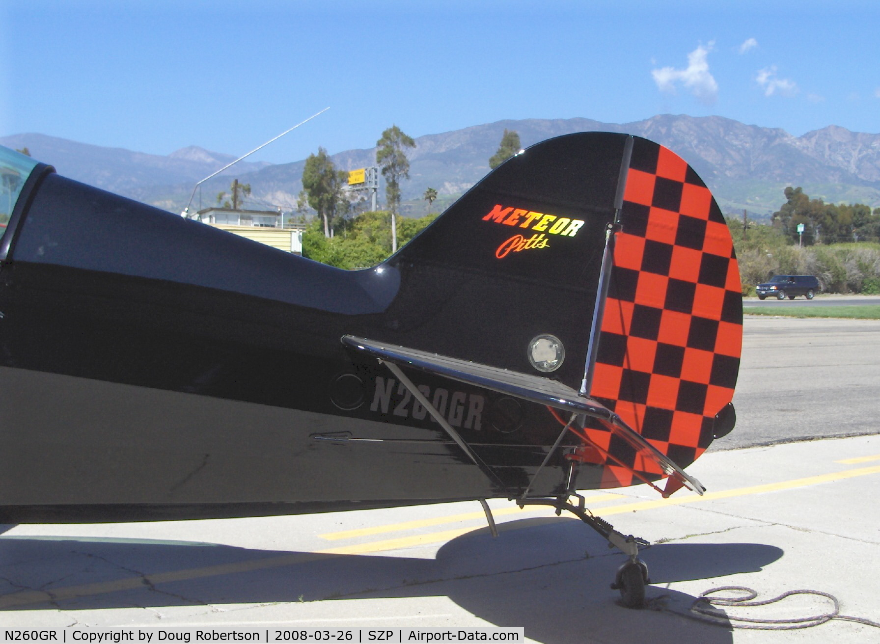 N260GR, 1984 Christen Pitts S-2B Special C/N 5059, 1984 Christen PITTS S-2B refinished with entirely new paint scheme, Lycoming AEIO-540 260 Hp, tail logo. Note elevator linkage clear inspection port for pre-flight