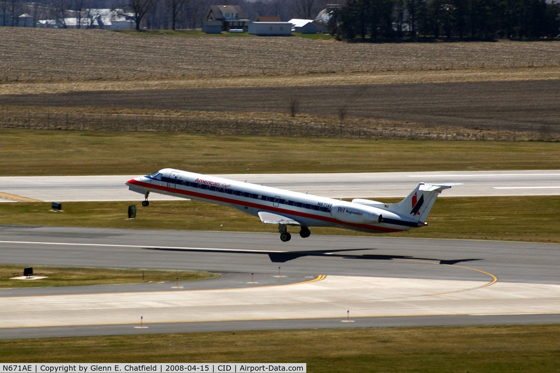 N671AE, 2004 Embraer ERJ-145LR (EMB-145LR) C/N 145793, Taking off Runway 13, airborne by 2800 feet