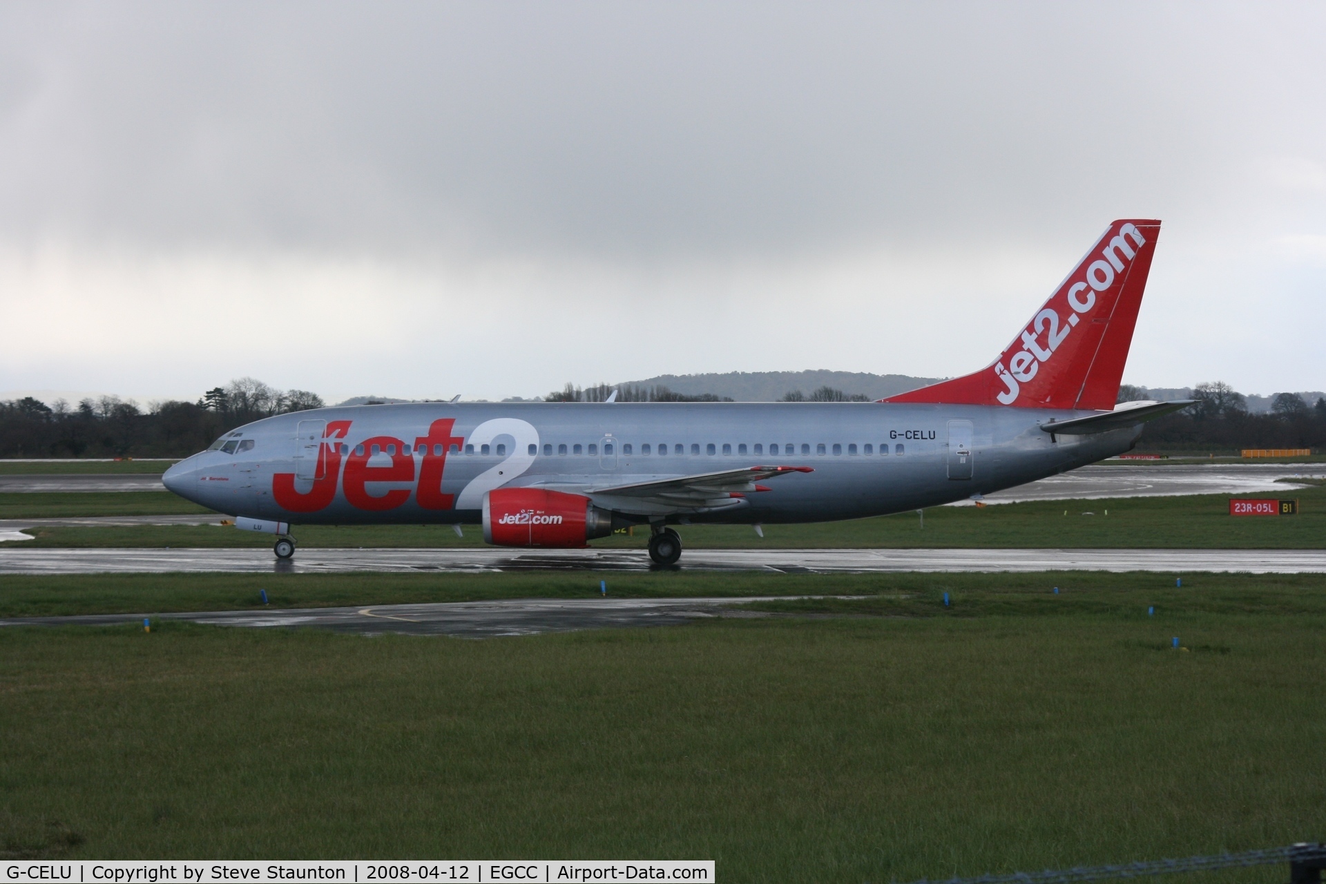 G-CELU, 1986 Boeing 737-377 C/N 23657, Taken at Manchester Airport on a typical showery April day
