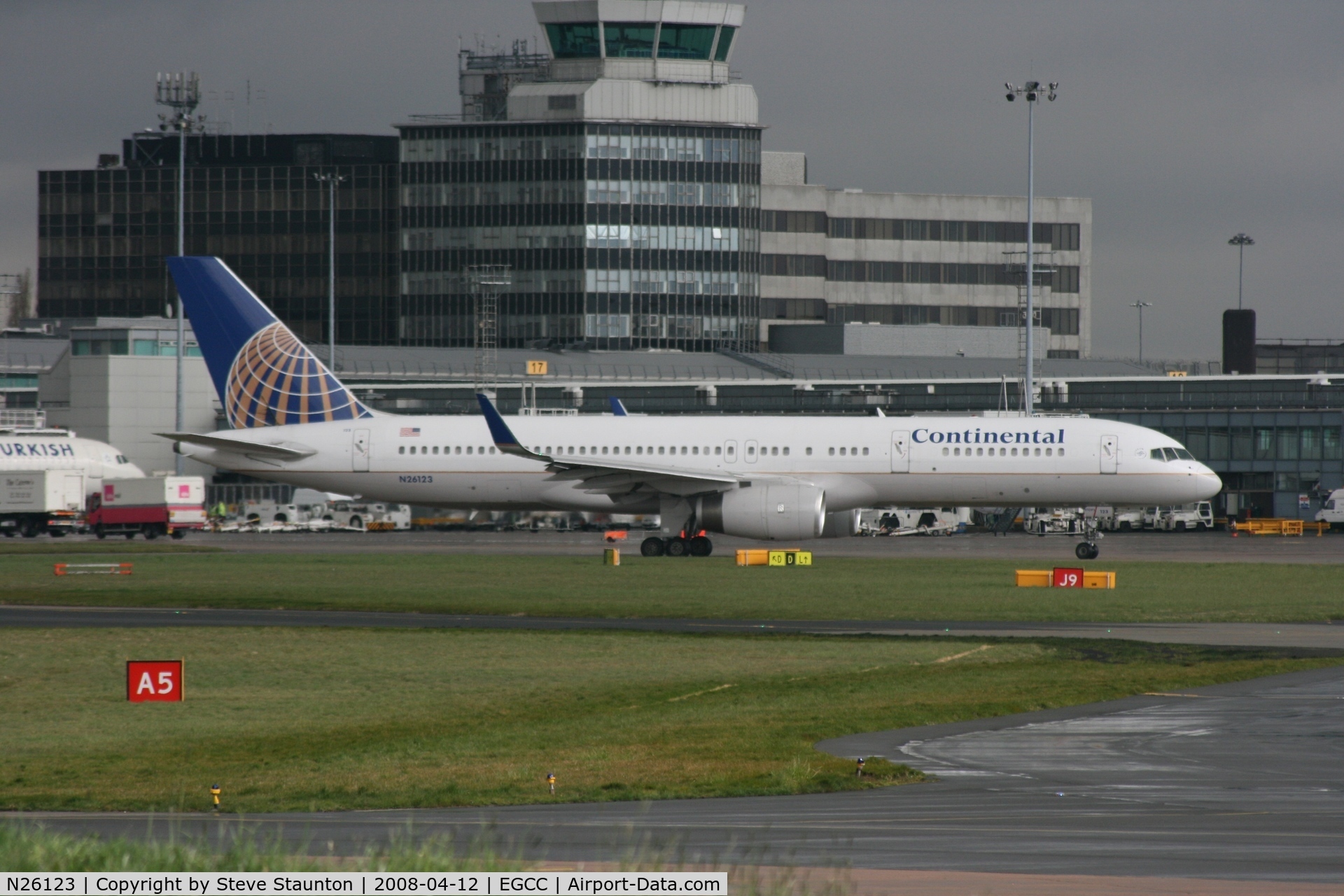 N26123, 1997 Boeing 757-224 C/N 28966, Taken at Manchester Airport on a typical showery April day