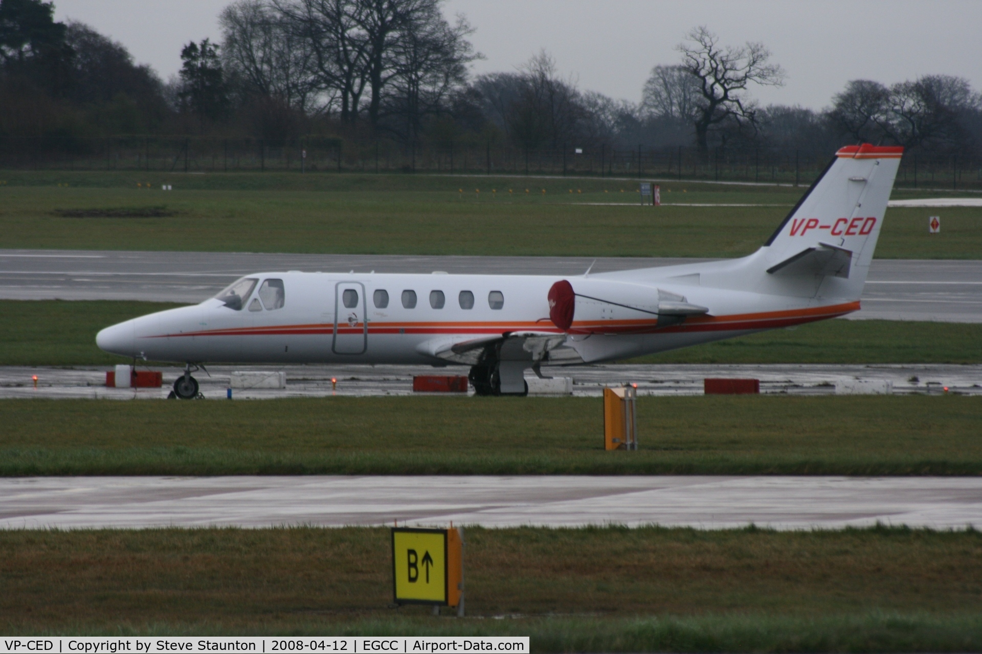 VP-CED, 1999 Cessna 550 Citation Bravo C/N 550-0870, Taken at Manchester Airport on a typical showery April day