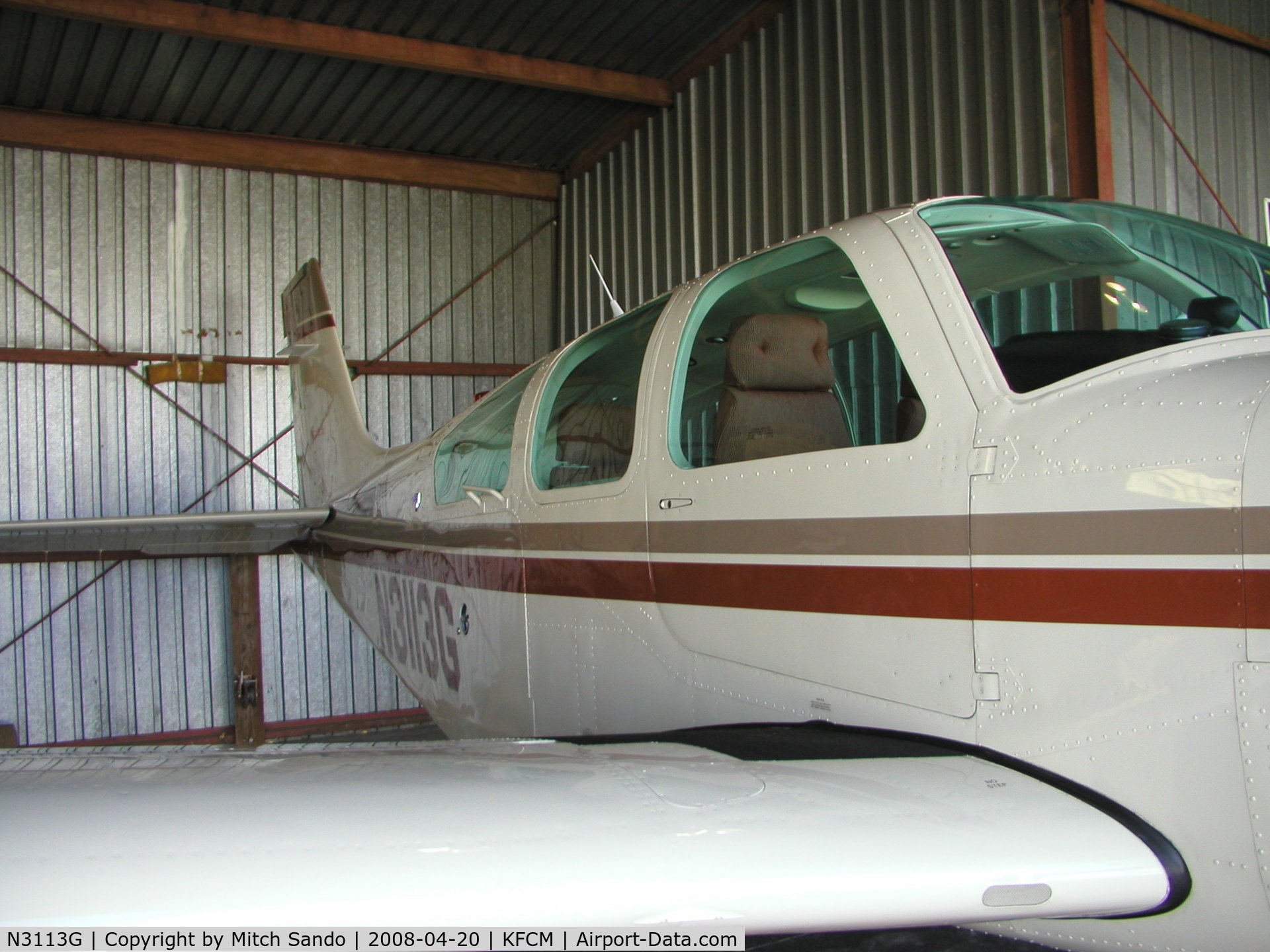 N3113G, 1988 Beech F33A Bonanza C/N CE-1252, Parked inside the hangar.