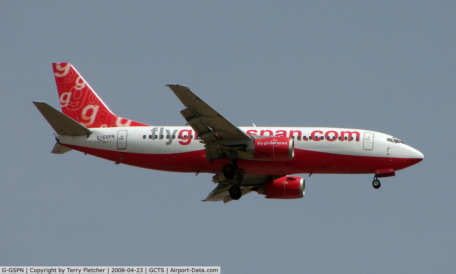 G-GSPN, 1999 Boeing 737-31S C/N 29267, Globespan B737 on finals to Teneife South Runway 08