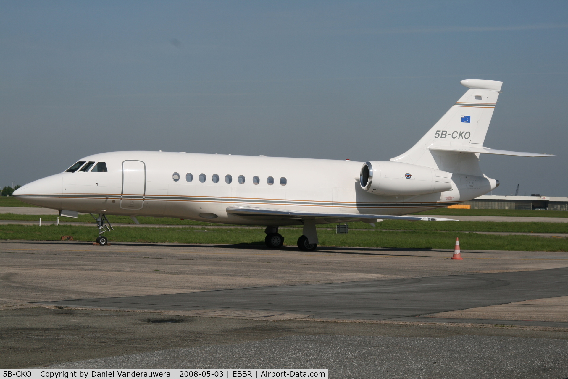 5B-CKO, 2006 Dassault Falcon 2000EX C/N 96, parked on General Aviation apron (Abelag)