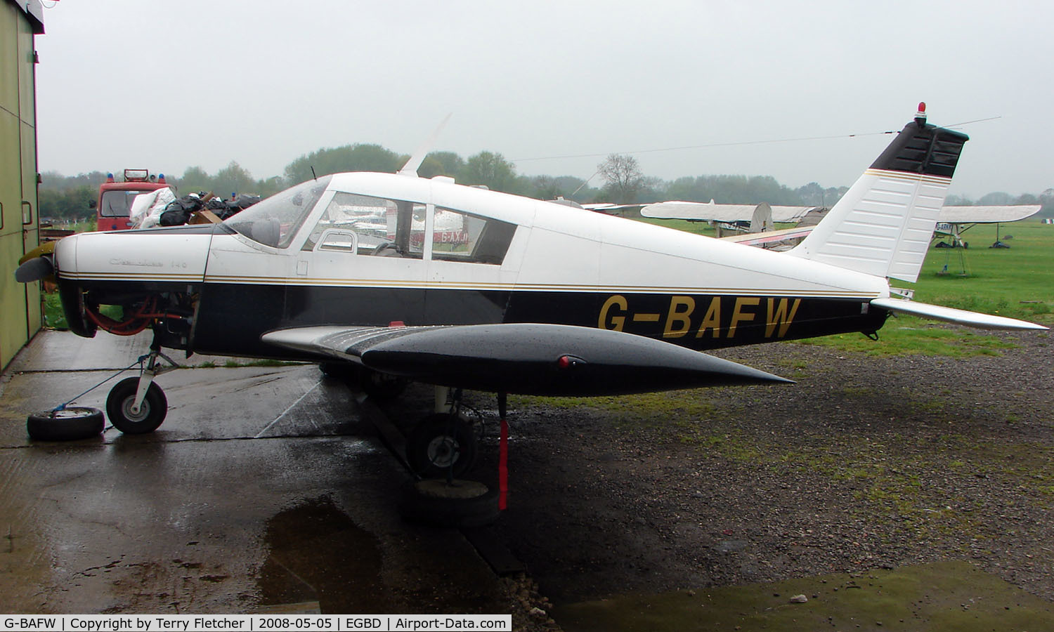 G-BAFW, 1965 Piper PA-28-140 Cherokee C/N 28-21050, Awaiting maintenance at Derby Eggington