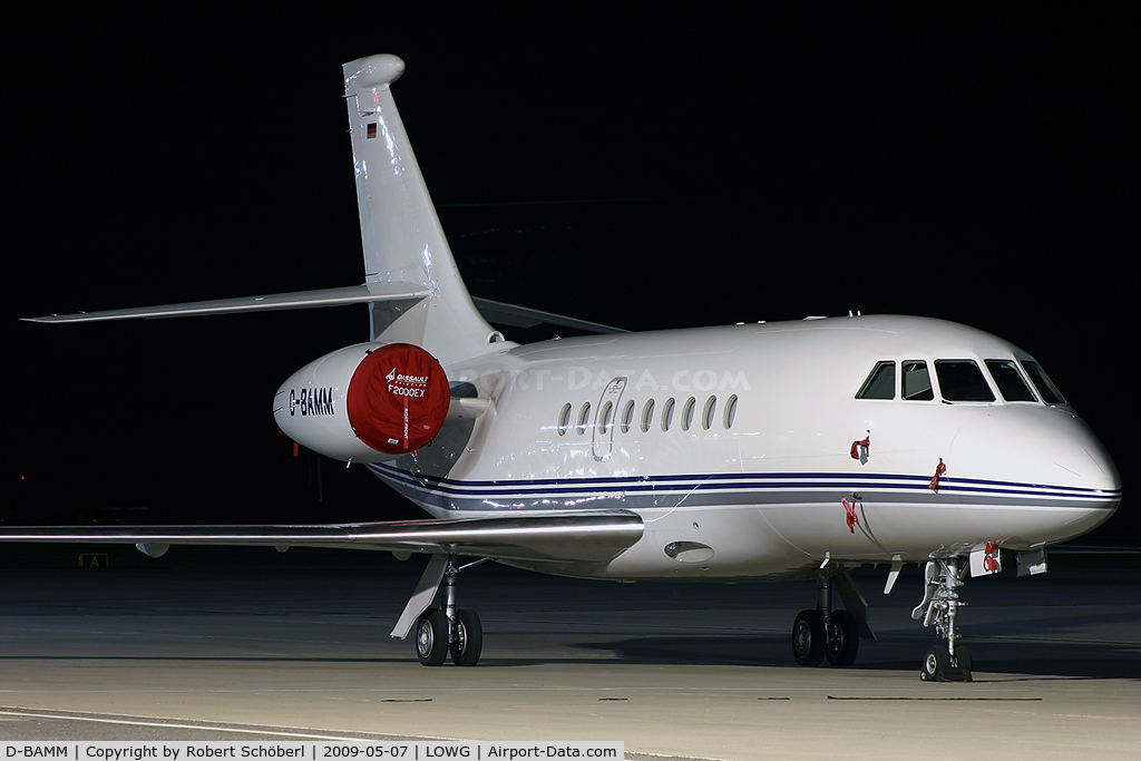 D-BAMM, 2005 Dassault Falcon 2000EX C/N 074, Nightstop at LOWG