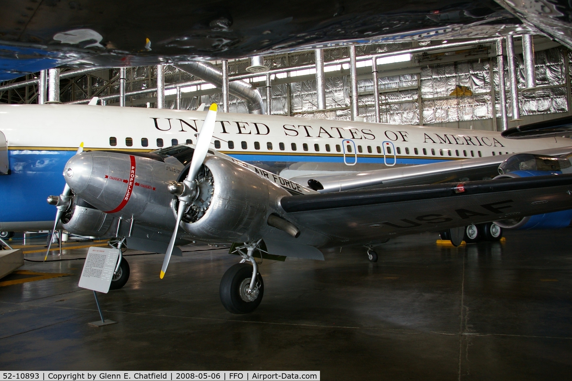 52-10893, 1952 Beech C-45H Expeditor C/N AF-823, Sitting in the hangar with Presidential aircraft, at the National Museum of the U.S. Air Force