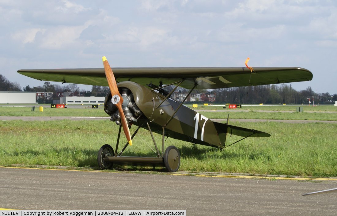 N111EV, 1986 Fokker D-VIII Replica C/N A-2, Stampe-Vertongen Museum.Outdoor for an engine run.Replica Fokker D.VIII