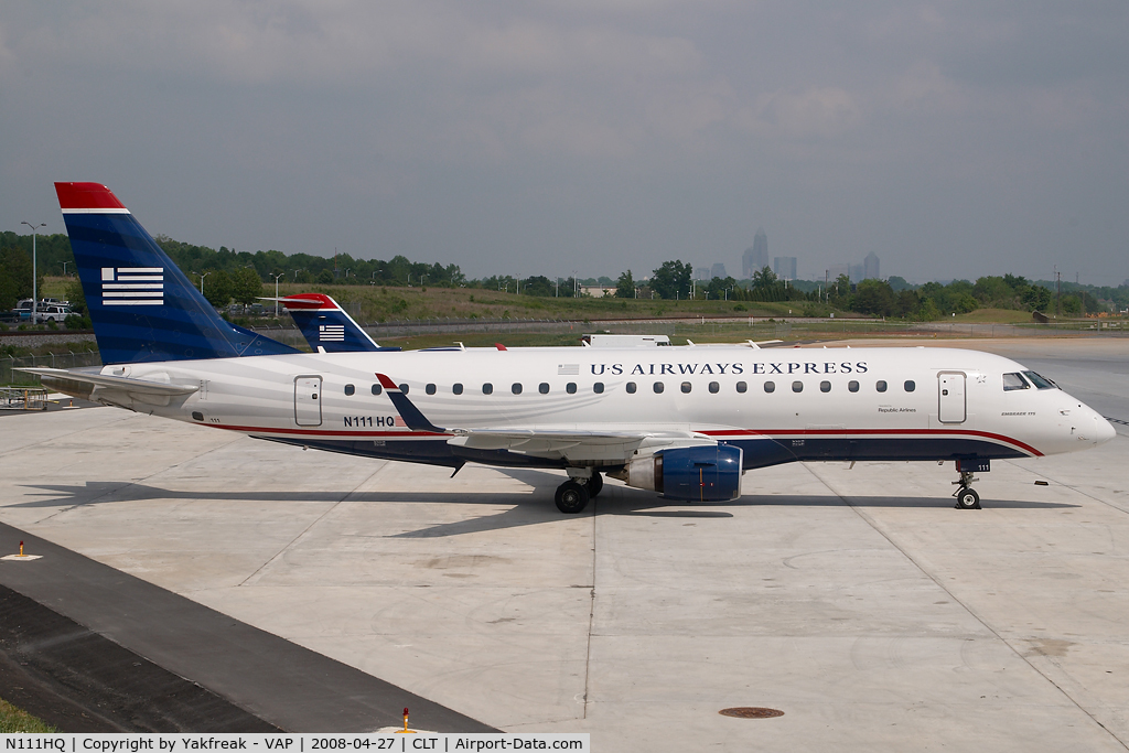 N111HQ, 2007 Embraer 175LR (ERJ-170-200LR) C/N 17000173, Republic Embraer 170 in US Airways colors