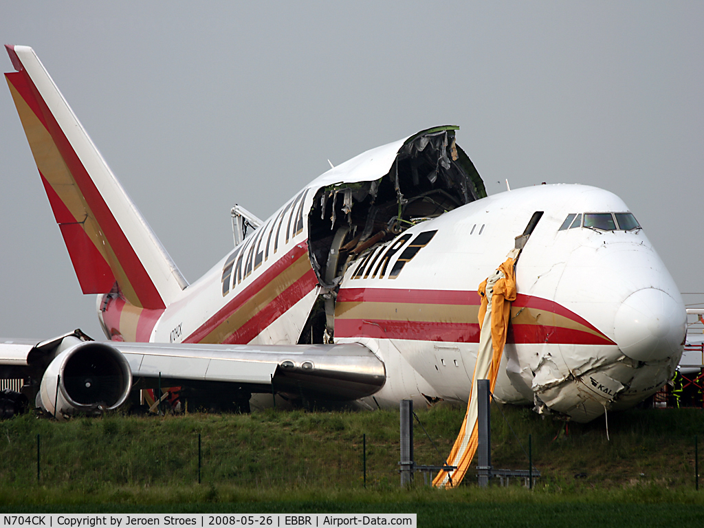 N704CK, 1980 Boeing 747-209F C/N 22299, crashed at Brussels 25th may 2008 after an aborted take/off