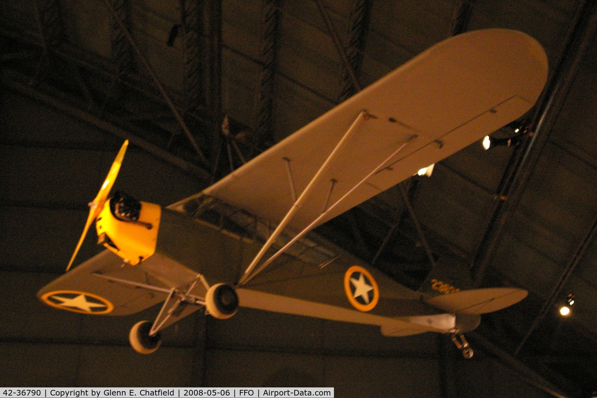 42-36790, Piper L-4A Grasshopper (O-59A / J3C-65) C/N 8914, Hanging from the ceiling in the National Museum of the U.S. Air Force